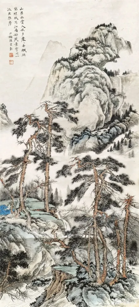 ▽鴻▽【中国字画】近現代 陳少梅 六尺中堂画 山水画 肉筆紙本 稀少